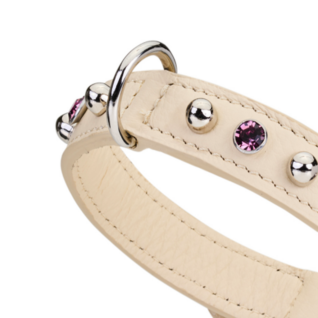 CrazyDogPaul Premium Hundehalsband BRIGHT für kleine Hunde, Breite 2 cm – Luxus-Bullenleder & Swarovski-Steine