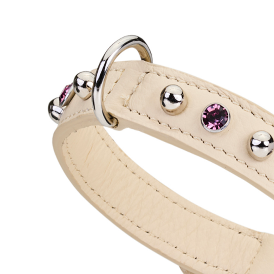 CrazyDogPaul Premium Hundehalsband BRIGHT für kleine Hunde, Breite 2 cm – Luxus-Bullenleder & Swarovski-Steine