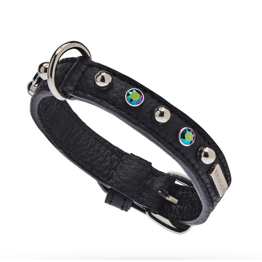 CrazyDogPaul Premium Hundehalsband BRIGHT für kleine Hunde, Breite 2 cm – Luxus-Bullenleder & Swarovski-Steine