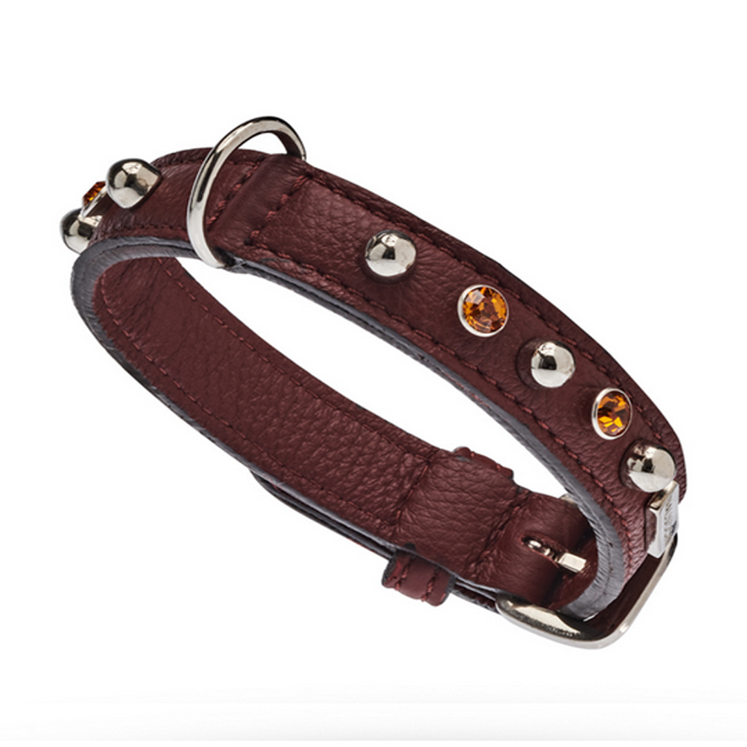 CrazyDogPaul Premium Hundehalsband BRIGHT für kleine Hunde, Breite 2 cm – Luxus-Bullenleder & Swarovski-Steine
