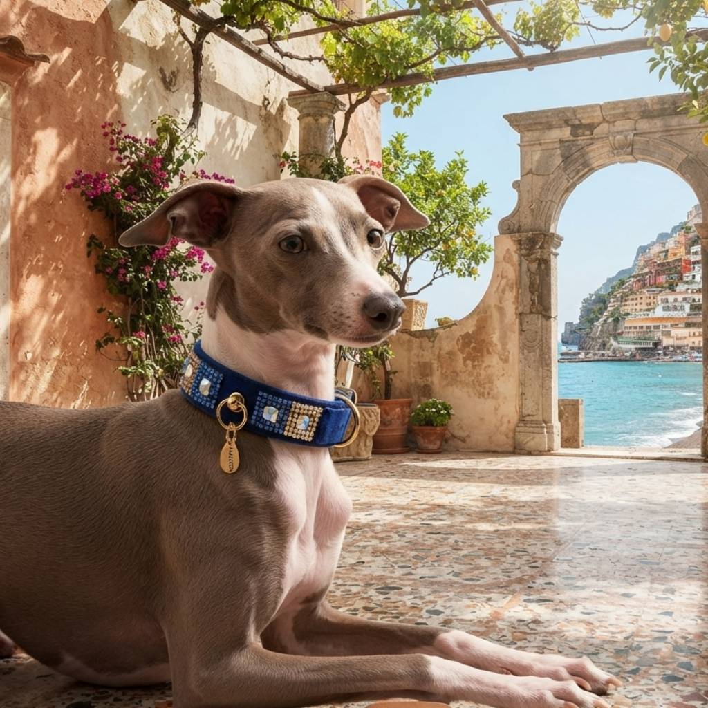 CrazyDogPaul Luxus Hundehalsband AMALFI – Handgefertigt mit Swarovski-Kristallen - 25% Rabatt