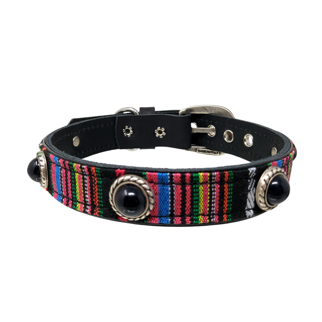 CrazyDogPaul Premium Hundehalsband PERU – Leder im Boho-Stil (2,5 cm), schwarz
