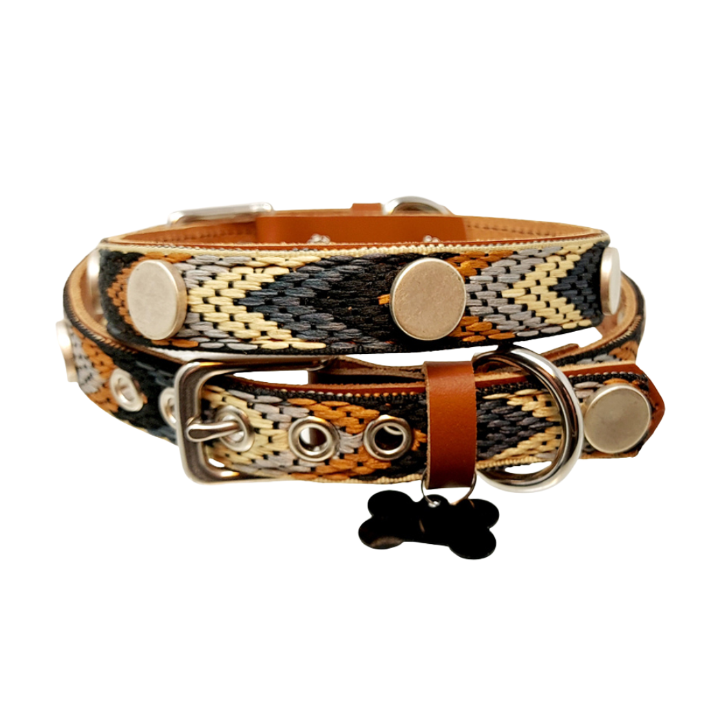 CrazyDogPaul Premium Hundehalsband SIERRA – Braunes Leder im Ethno-Stil (2,5 cm)