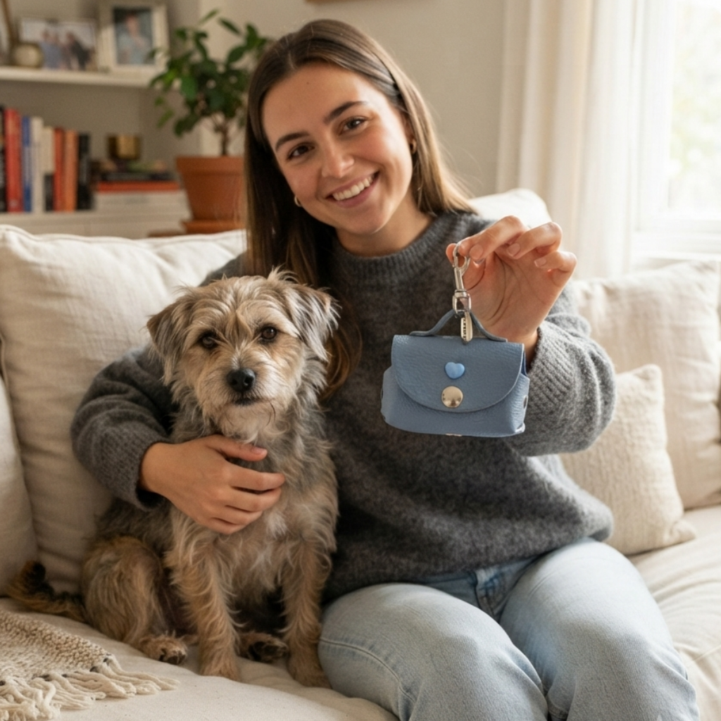 Hochwertiger CrazyDogPaul Leder Kotbeutelspender Le Bebe mit robustem Karabiner aus Messing
