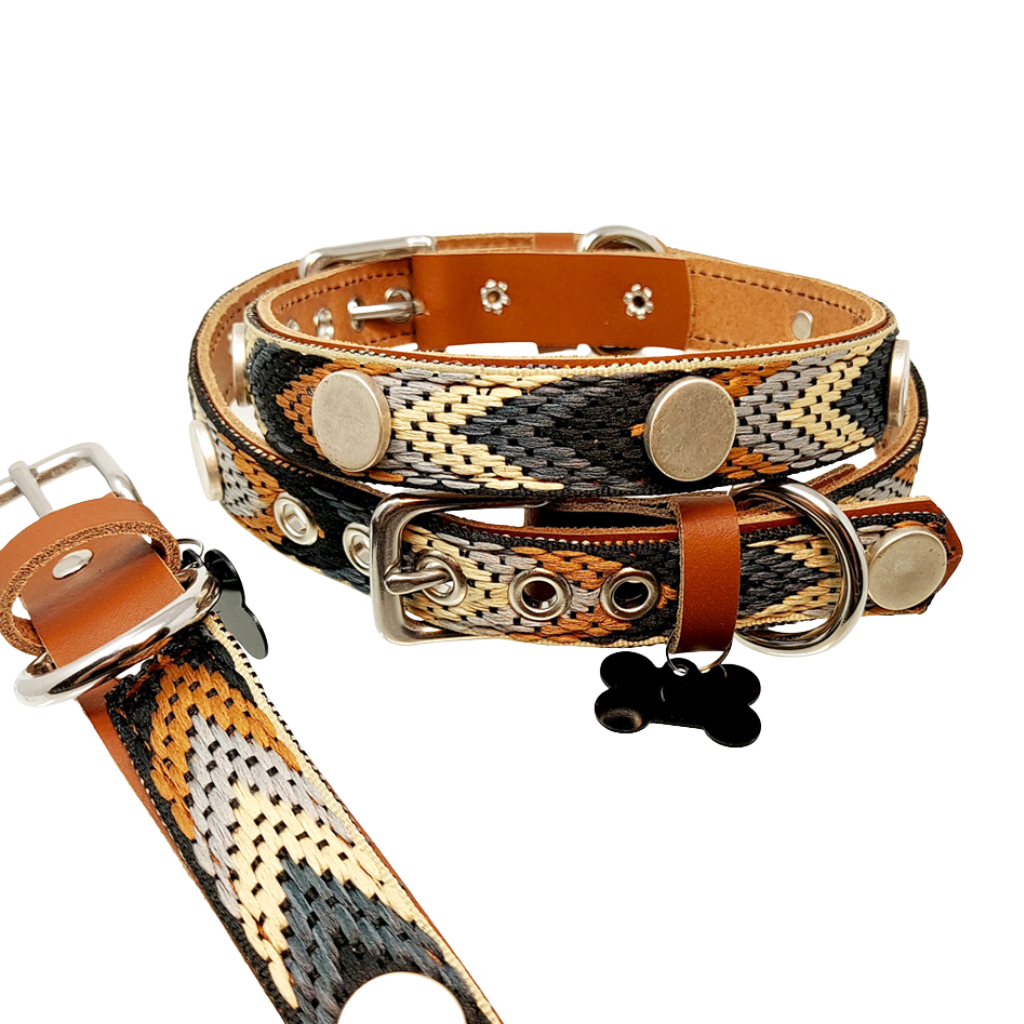 CrazyDogPaul Premium Hundehalsband SIERRA – Braunes Leder im Ethno-Stil (2,5 cm)