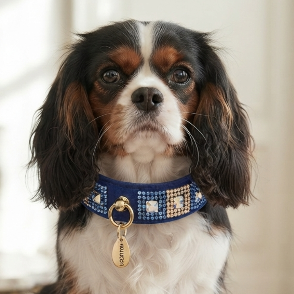 CrazyDogPaul Luxus Hundehalsband AMALFI – Handgefertigt mit Swarovski-Kristallen - 25% Rabatt